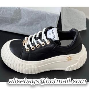 Top Grade Chanel Leather Platform Sneakers Black 2025 CH071513