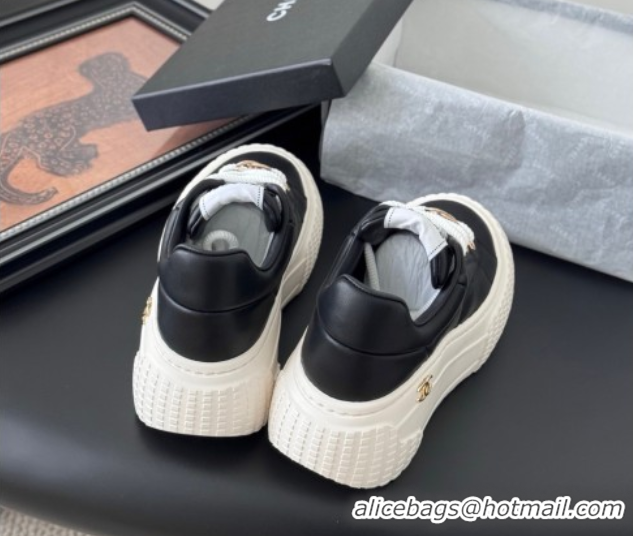 Top Grade Chanel Leather Platform Sneakers Black 2025 CH071513