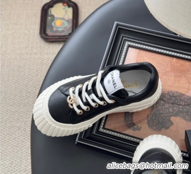 Top Grade Chanel Leather Platform Sneakers Black 2025 CH071513