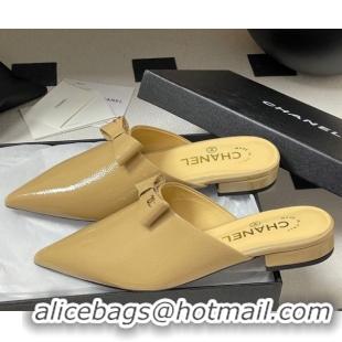Grade Quality Chanel Crumpled Patent Calfskin Flat Mules with Bow Yellow 2025 G46550