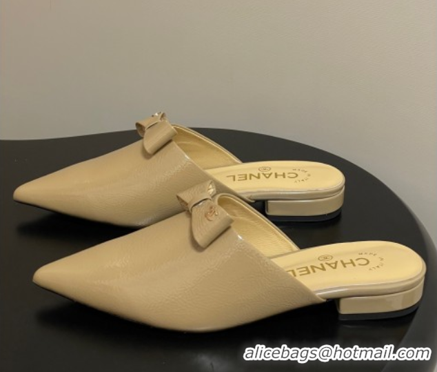 Grade Quality Chanel Crumpled Patent Calfskin Flat Mules with Bow Yellow 2025 G46550
