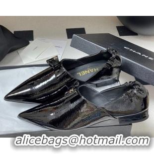 Low Price Chanel Crumpled Patent Calfskin Loafers with Bow Black 2025 G46550
