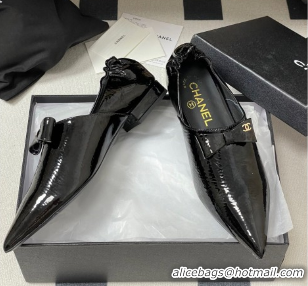 Low Price Chanel Crumpled Patent Calfskin Loafers with Bow Black 2025 G46550