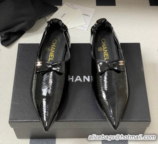 Low Price Chanel Crumpled Patent Calfskin Loafers with Bow Black 2025 G46550