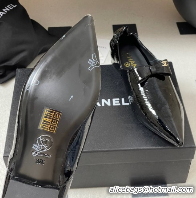 Low Price Chanel Crumpled Patent Calfskin Loafers with Bow Black 2025 G46550