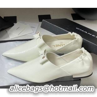 Most Popular Chanel Crumpled Patent Calfskin Loafers with Bow White 2025 G46550