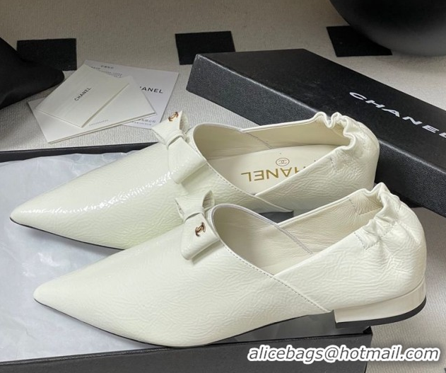Most Popular Chanel Crumpled Patent Calfskin Loafers with Bow White 2025 G46550