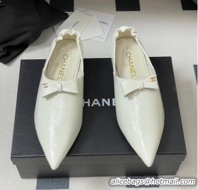 Most Popular Chanel Crumpled Patent Calfskin Loafers with Bow White 2025 G46550