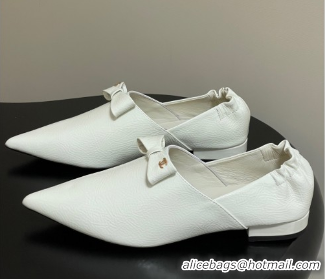Most Popular Chanel Crumpled Patent Calfskin Loafers with Bow White 2025 G46550