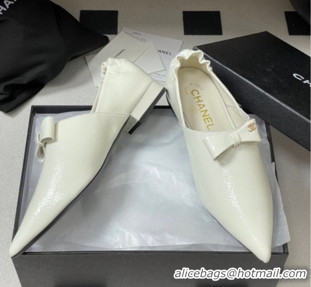 Most Popular Chanel Crumpled Patent Calfskin Loafers with Bow White 2025 G46550
