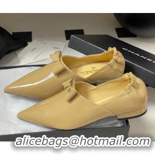 Best Grade Chanel Crumpled Patent Calfskin Loafers with Bow Yellow 2025 G46550