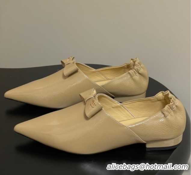 Best Grade Chanel Crumpled Patent Calfskin Loafers with Bow Yellow 2025 G46550