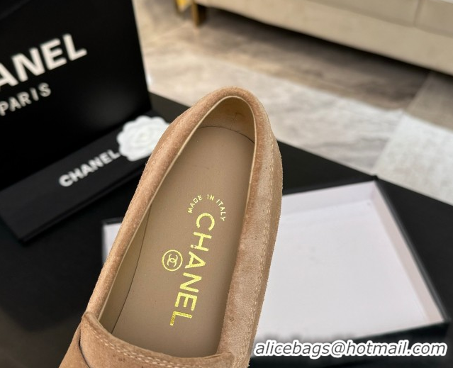 Big Discount Chanel Suede Loafers with Chain and Strass CC Beige 2025ss G37430