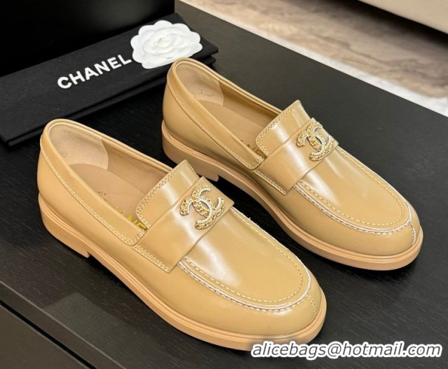 Cheap Price Chanel Shiny Calfskin Loafers with Chain and Strass CC Yellow 2025ss G37430