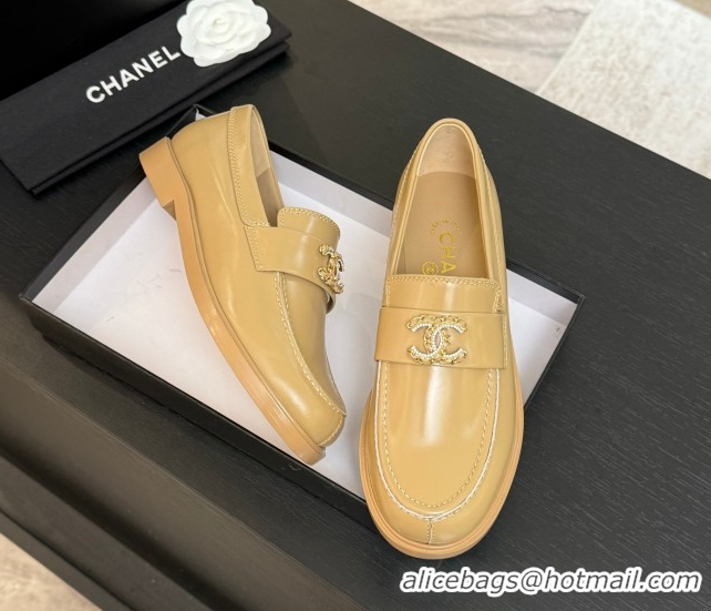 Cheap Price Chanel Shiny Calfskin Loafers with Chain and Strass CC Yellow 2025ss G37430