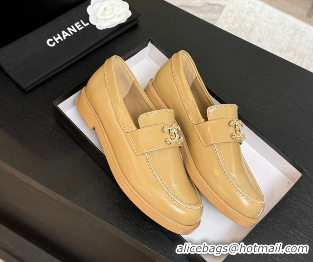 Cheap Price Chanel Shiny Calfskin Loafers with Chain and Strass CC Yellow 2025ss G37430