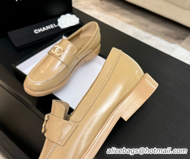 Cheap Price Chanel Shiny Calfskin Loafers with Chain and Strass CC Yellow 2025ss G37430