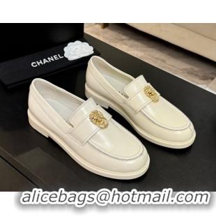 Good Product Chanel Shiny Calfskin Loafers with Lion White 2025 CH051714