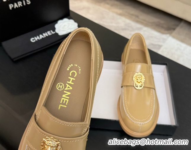 Charming Chanel Shiny Calfskin Loafers with Lion Yellow 2025 CH051714