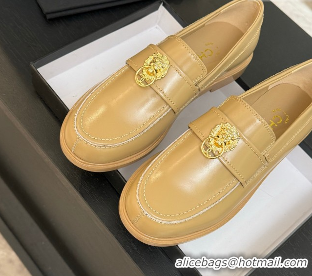 Charming Chanel Shiny Calfskin Loafers with Lion Yellow 2025 CH051714