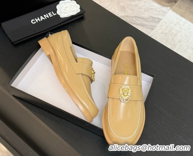 Charming Chanel Shiny Calfskin Loafers with Lion Yellow 2025 CH051714