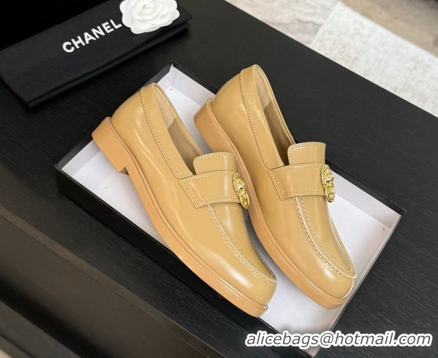Charming Chanel Shiny Calfskin Loafers with Lion Yellow 2025 CH051714