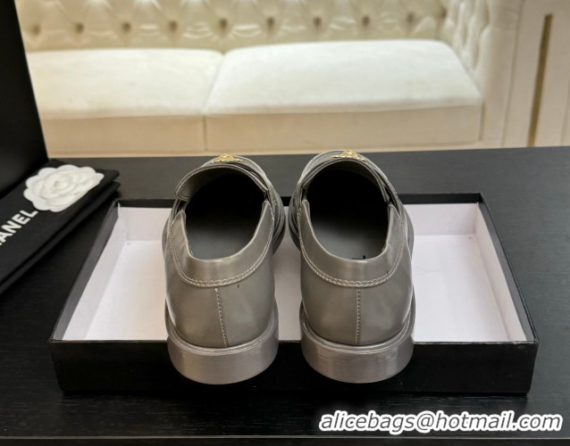 Grade Chanel Shiny Calfskin Loafers with Lion Grey 2025 CH051714