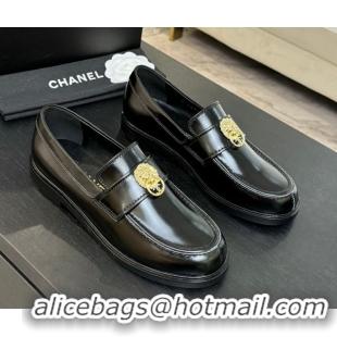 Discount Chanel Shiny Calfskin Loafers with Lion Black 2025 CH051714