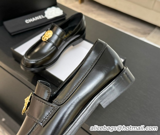 Discount Chanel Shiny Calfskin Loafers with Lion Black 2025 CH051714
