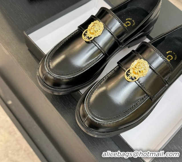 Discount Chanel Shiny Calfskin Loafers with Lion Black 2025 CH051714