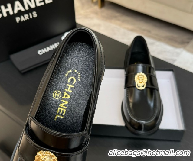 Discount Chanel Shiny Calfskin Loafers with Lion Black 2025 CH051714