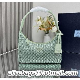 Original Cheap Prada Re-Edition Satin Mini-bag with Crystals 1NE515 Green 2025