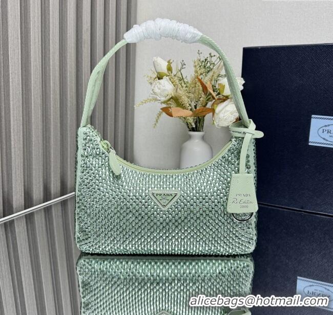 Original Cheap Prada Re-Edition Satin Mini-bag with Crystals 1NE515 Green 2025
