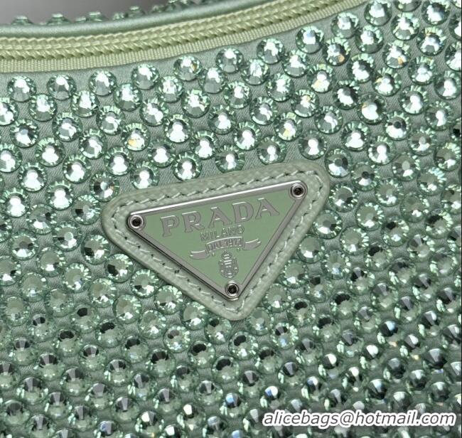 Original Cheap Prada Re-Edition Satin Mini-bag with Crystals 1NE515 Green 2025