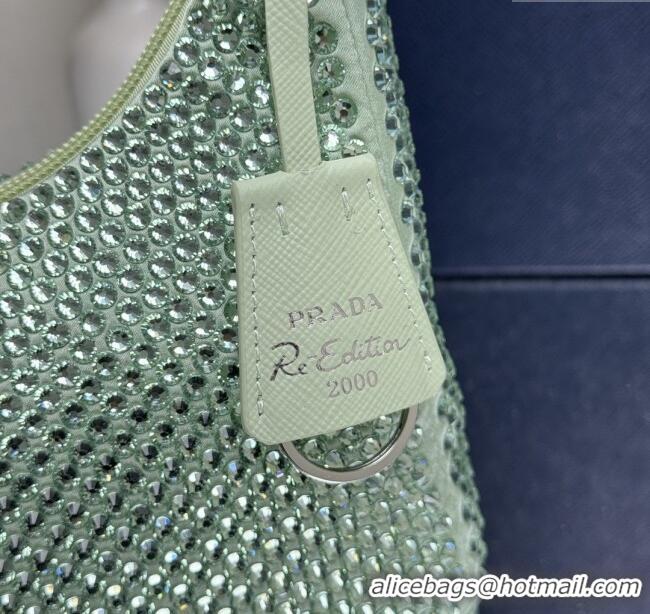 Original Cheap Prada Re-Edition Satin Mini-bag with Crystals 1NE515 Green 2025