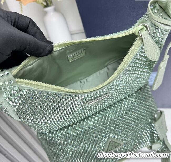Original Cheap Prada Re-Edition Satin Mini-bag with Crystals 1NE515 Green 2025