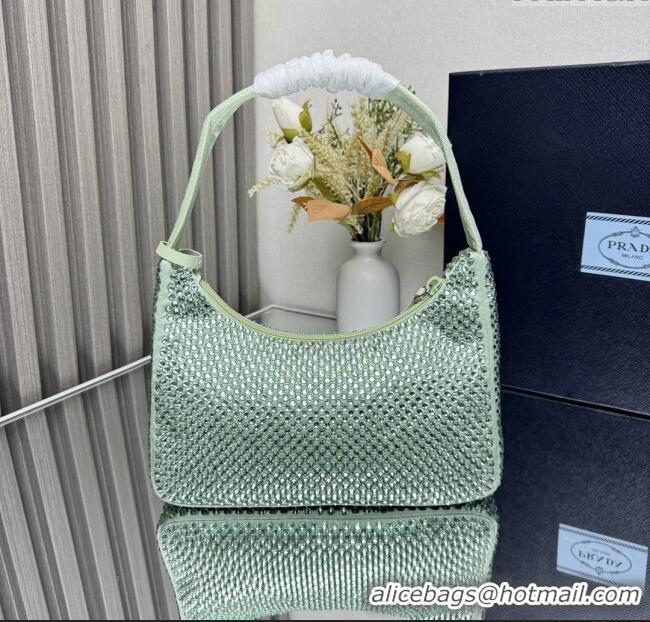 Original Cheap Prada Re-Edition Satin Mini-bag with Crystals 1NE515 Green 2025