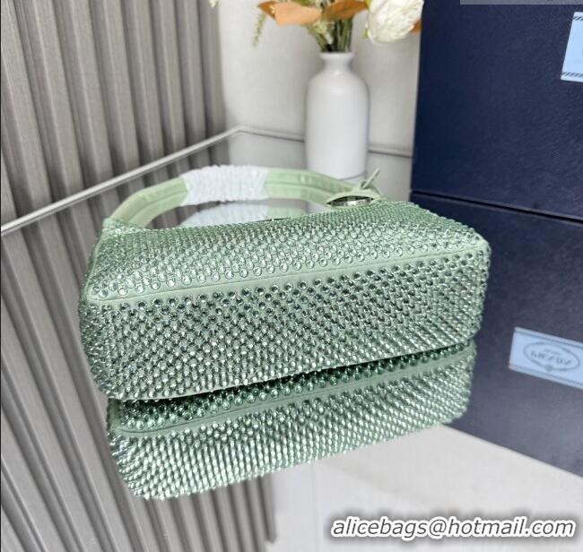 Original Cheap Prada Re-Edition Satin Mini-bag with Crystals 1NE515 Green 2025
