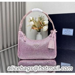 Top Grade Prada Re-Edition Satin Mini-bag with Crystals 1NE515 Pink 2025