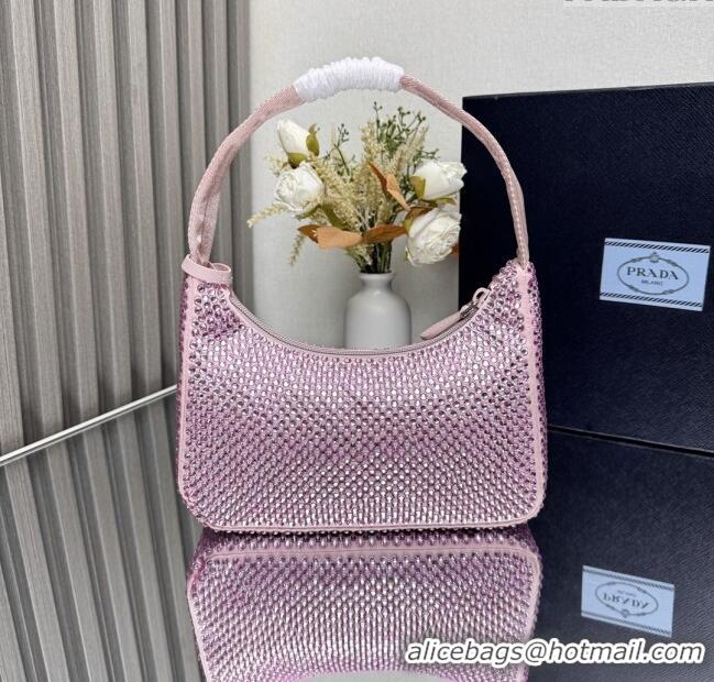 Top Grade Prada Re-Edition Satin Mini-bag with Crystals 1NE515 Pink 2025