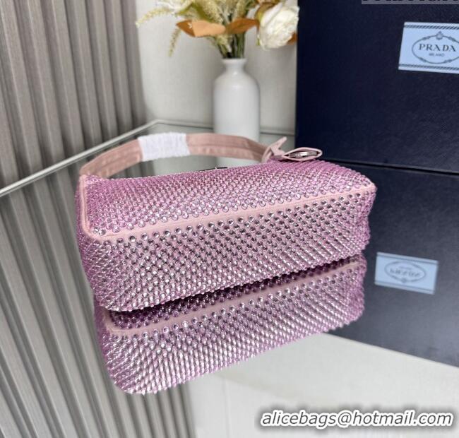 Top Grade Prada Re-Edition Satin Mini-bag with Crystals 1NE515 Pink 2025