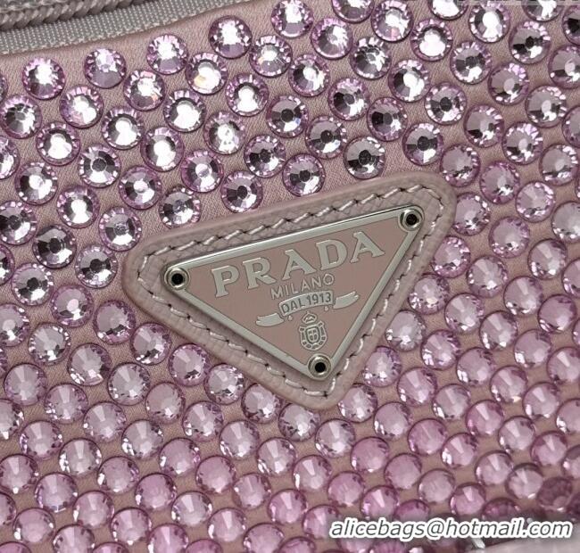 Top Grade Prada Re-Edition Satin Mini-bag with Crystals 1NE515 Pink 2025