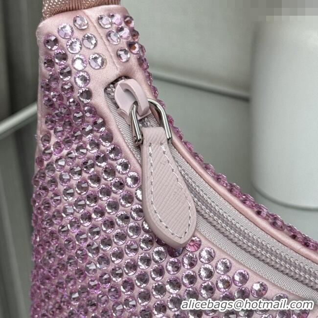 Top Grade Prada Re-Edition Satin Mini-bag with Crystals 1NE515 Pink 2025