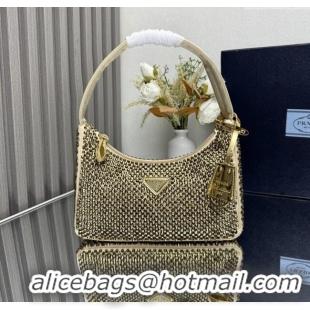 Best Price Prada Re-Edition Satin Mini-bag with Crystals 1NE515 Gold 2025