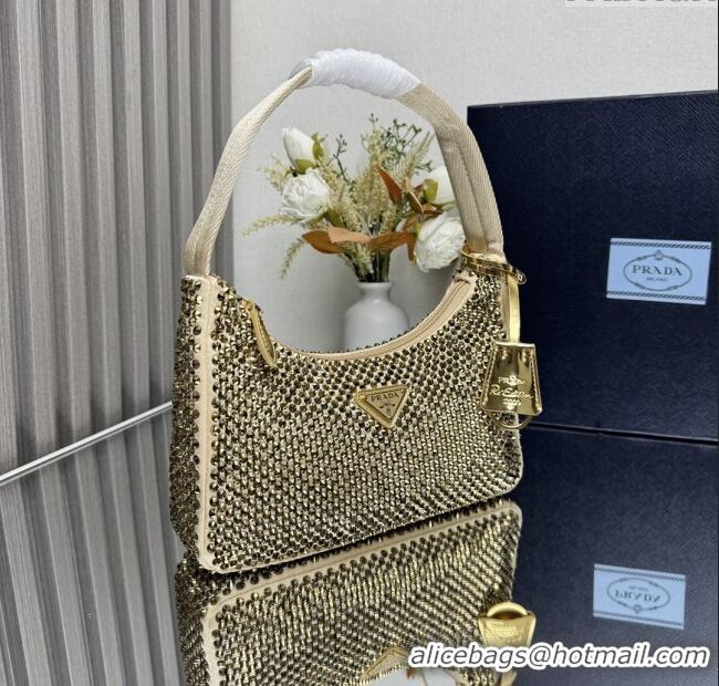 Best Price Prada Re-Edition Satin Mini-bag with Crystals 1NE515 Gold 2025