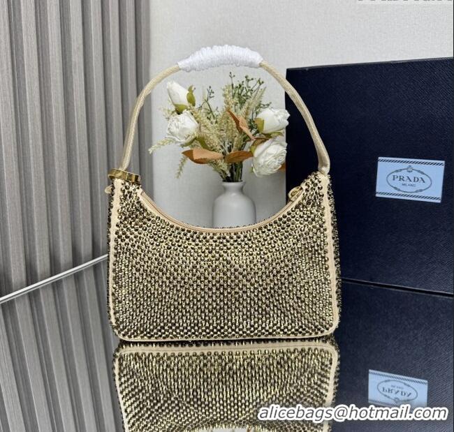 Best Price Prada Re-Edition Satin Mini-bag with Crystals 1NE515 Gold 2025