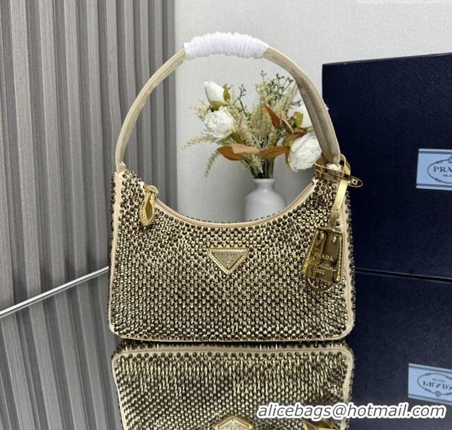 Best Price Prada Re-Edition Satin Mini-bag with Crystals 1NE515 Gold 2025