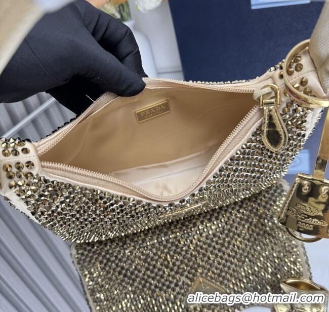 Best Price Prada Re-Edition Satin Mini-bag with Crystals 1NE515 Gold 2025