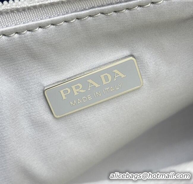 Original Cheap Prada Re-Edition Satin Mini-bag with Crystals 1NE515 Silver Grey 2025