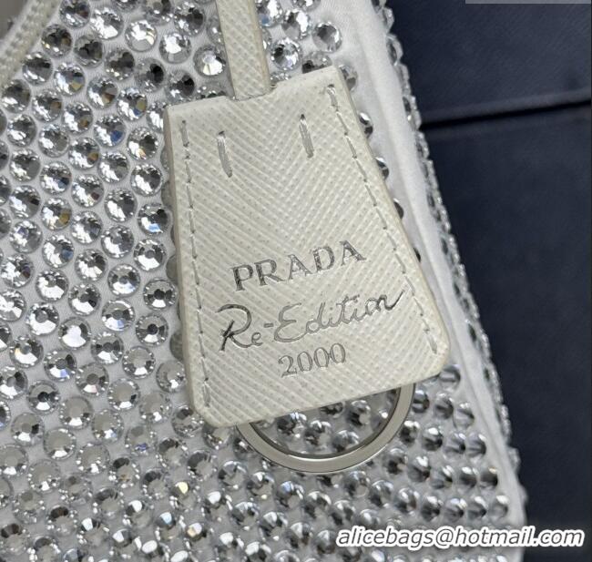 Original Cheap Prada Re-Edition Satin Mini-bag with Crystals 1NE515 White 2025